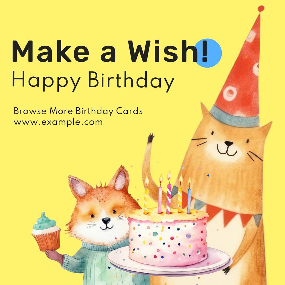 Birthday card wish Instagram post template, editable text