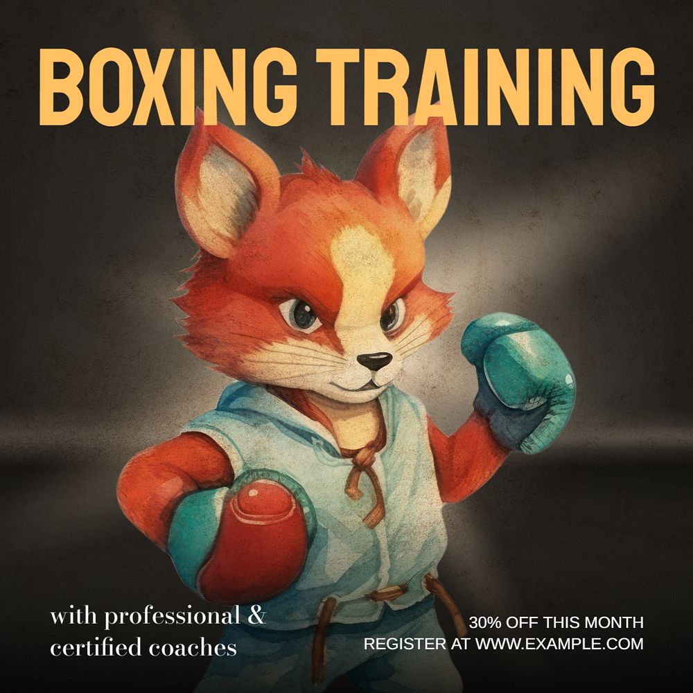Boxing training Instagram post template, editable text