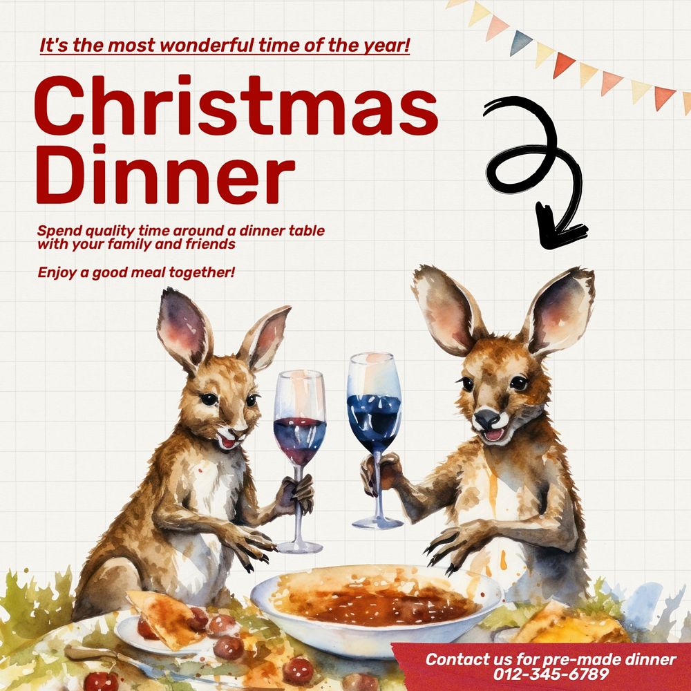 Christmas dinner Instagram post template, editable text