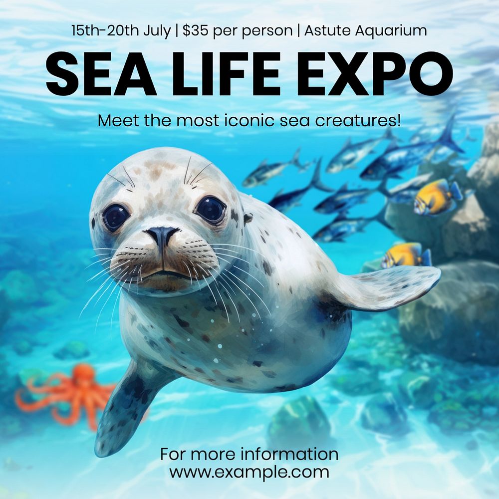 Sea life expo Instagram post template, editable text