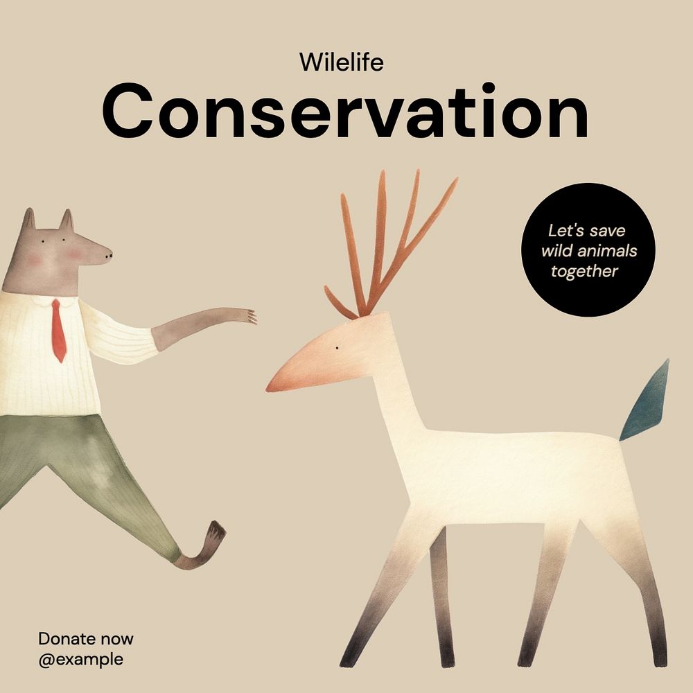 Wildlife conservation Instagram post template, editable text