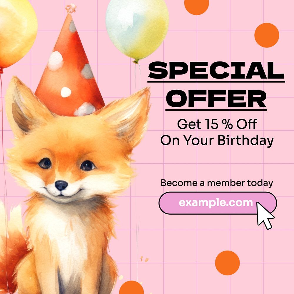 Birthday promotion Instagram post template, editable text