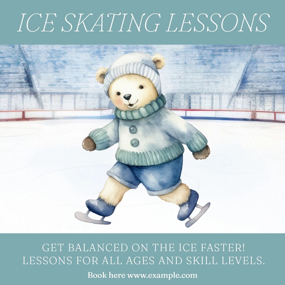 Ice skating lessons Instagram post template, editable text