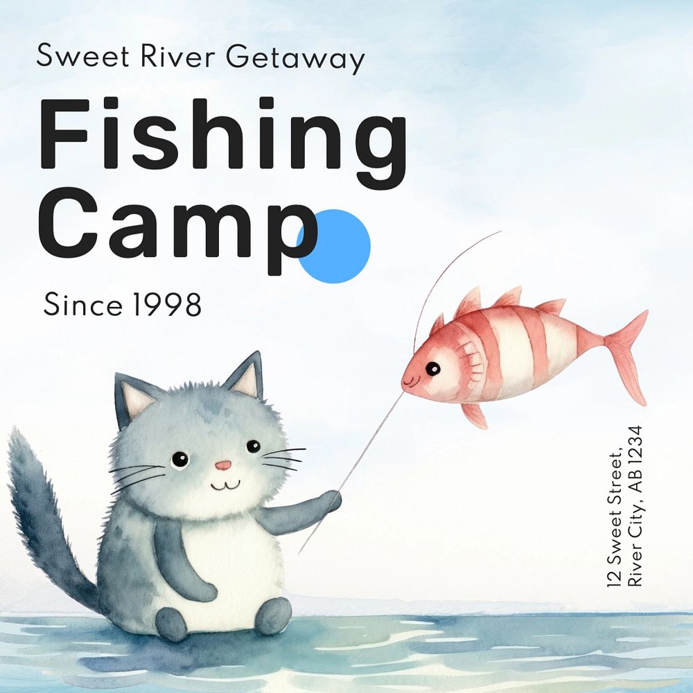 Fishing camp Instagram post template, editable text