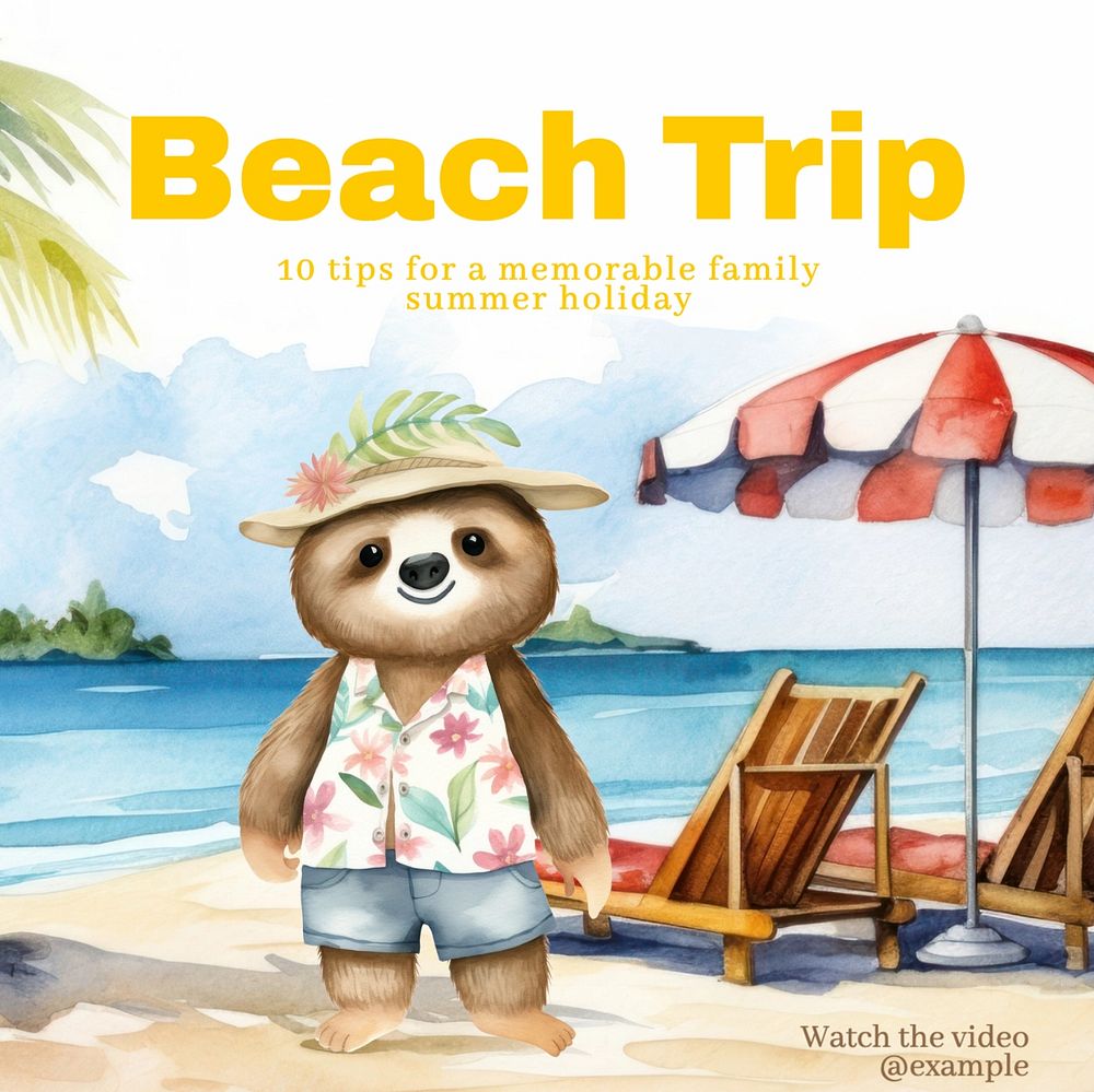 Beach trip Instagram post template, editable text