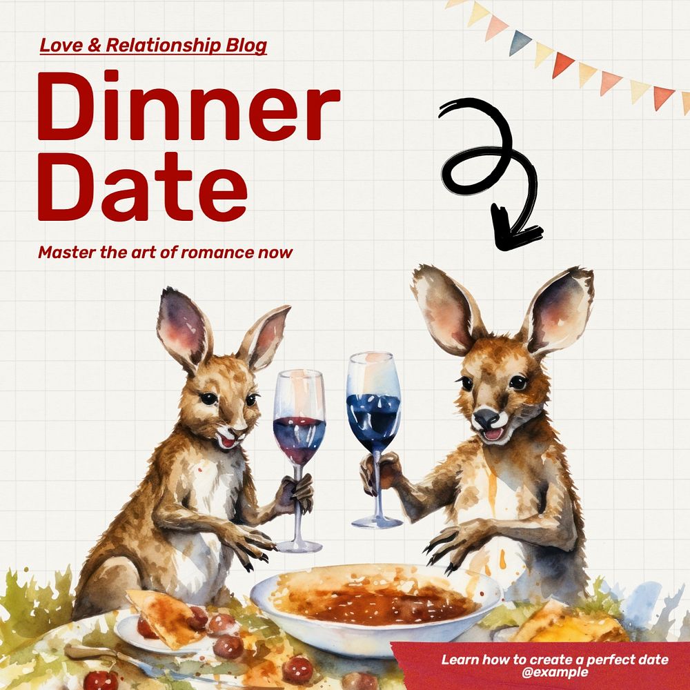 Dinner date Instagram post template, editable text