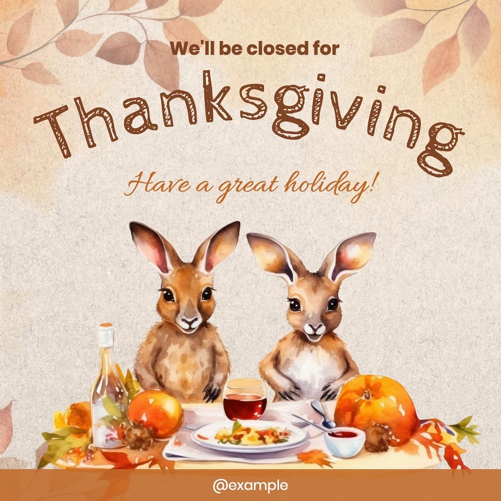 Thanksgiving closure Instagram post template, editable text