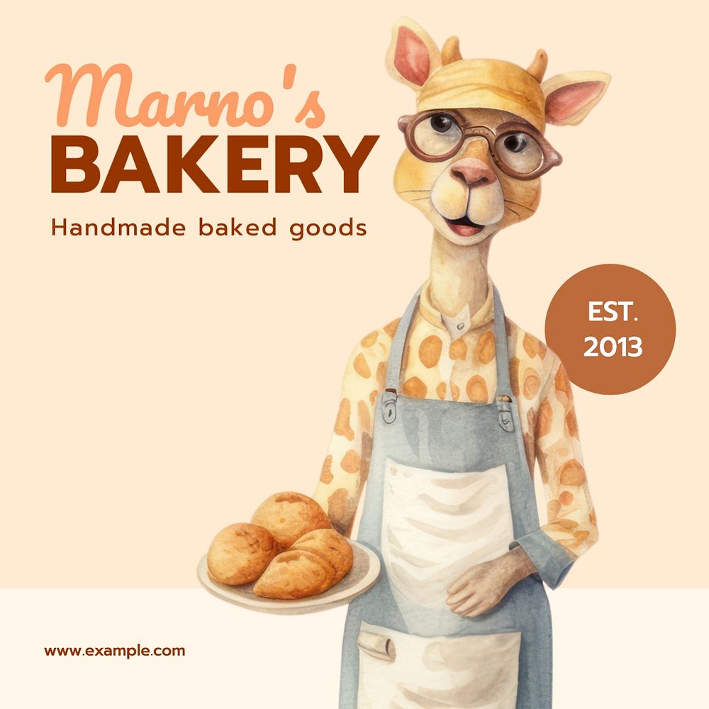 Bakery shop Instagram post template, editable text