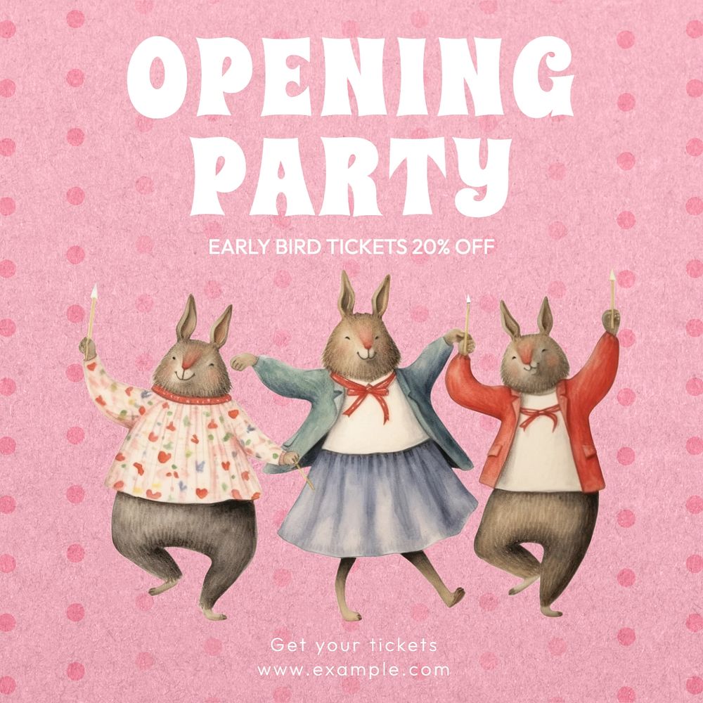 Opening party Instagram post template, editable text