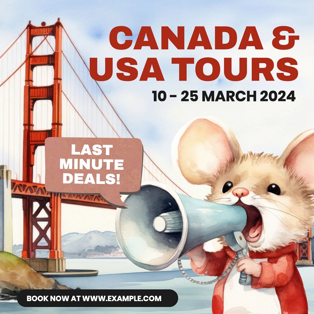 Canada & USA tour Instagram post template, editable text