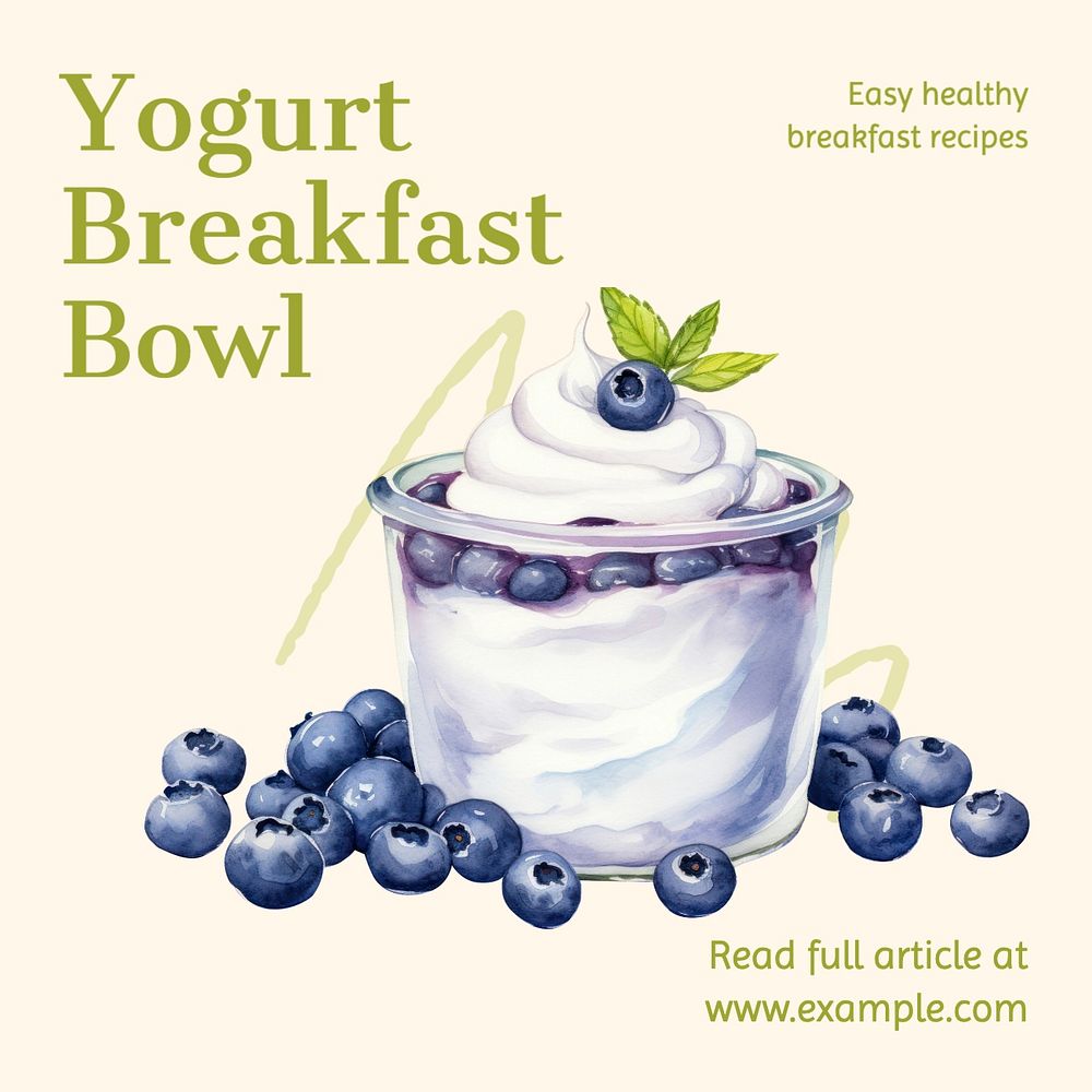 Yogurt breakfast Instagram post template, editable text