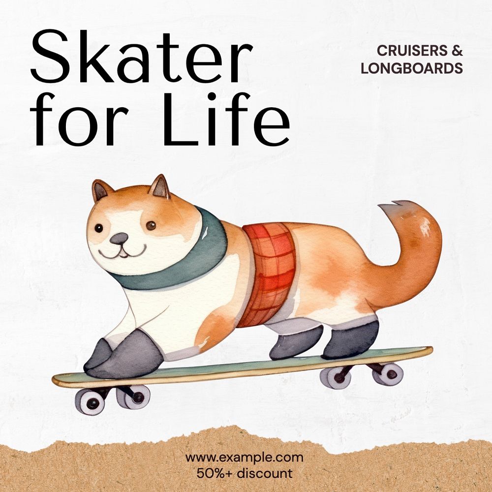 Skater for life Instagram post template, editable text