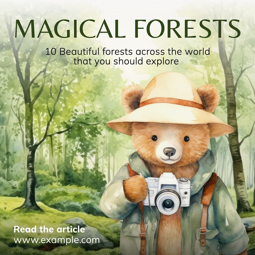 Magical forest Instagram post template, editable text