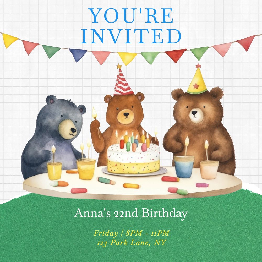 Birthday party Instagram post template, editable text