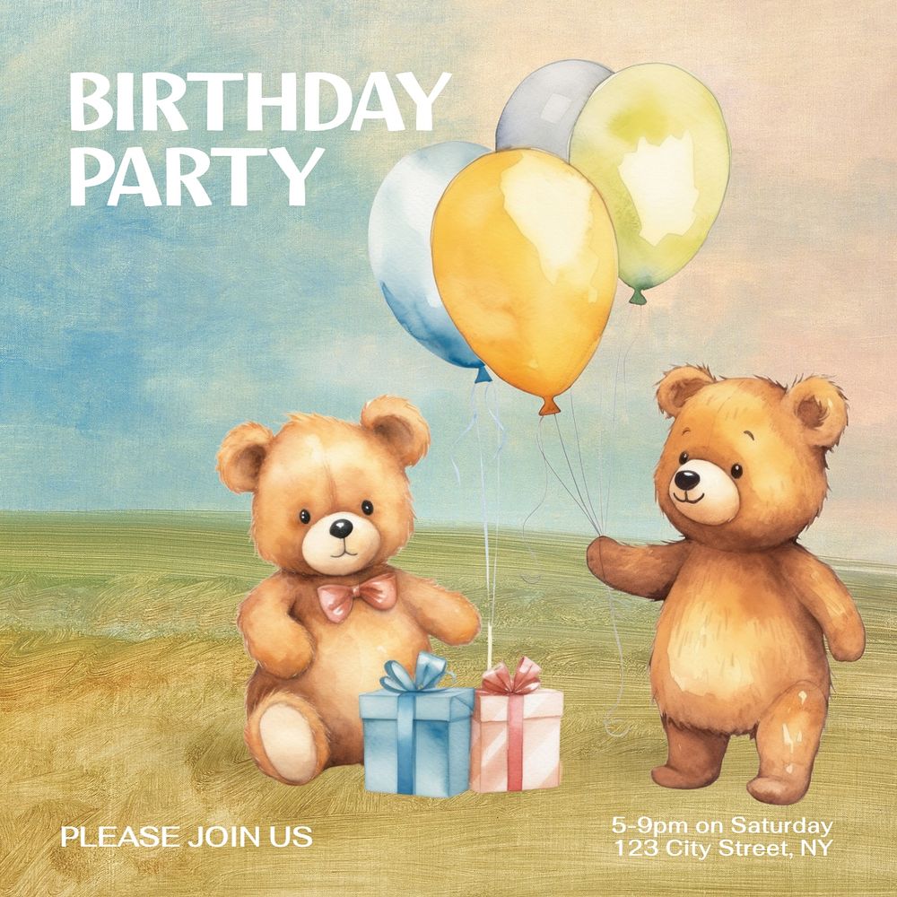 Birthday party Instagram post template, editable text