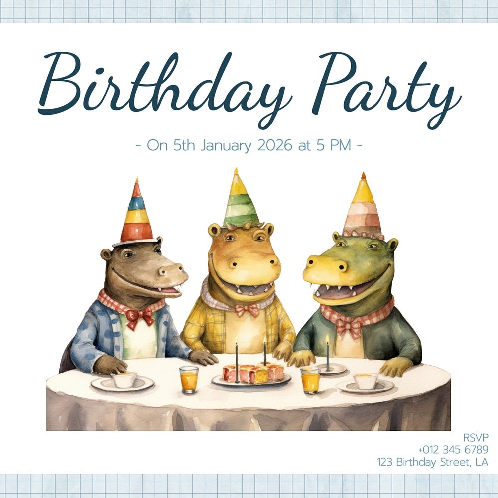 Birthday party Instagram post template, editable text