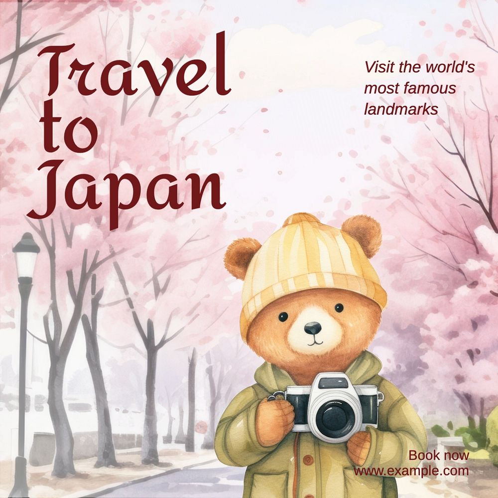 Travel to Japan social media post template, editable text