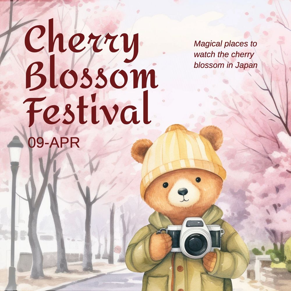 Cherry blossom festival Instagram post template, editable text