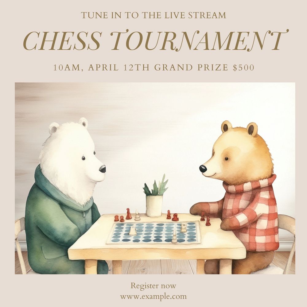 Chess tournament Instagram post template, editable text