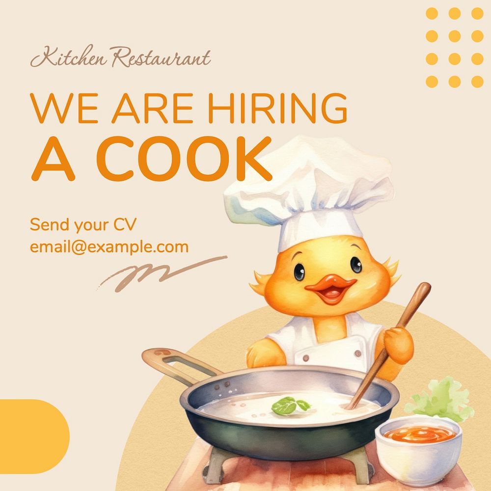 We are hiring cook Instagram post template, editable text