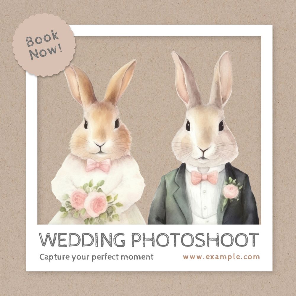 Wedding photoshoot Instagram post template, editable text