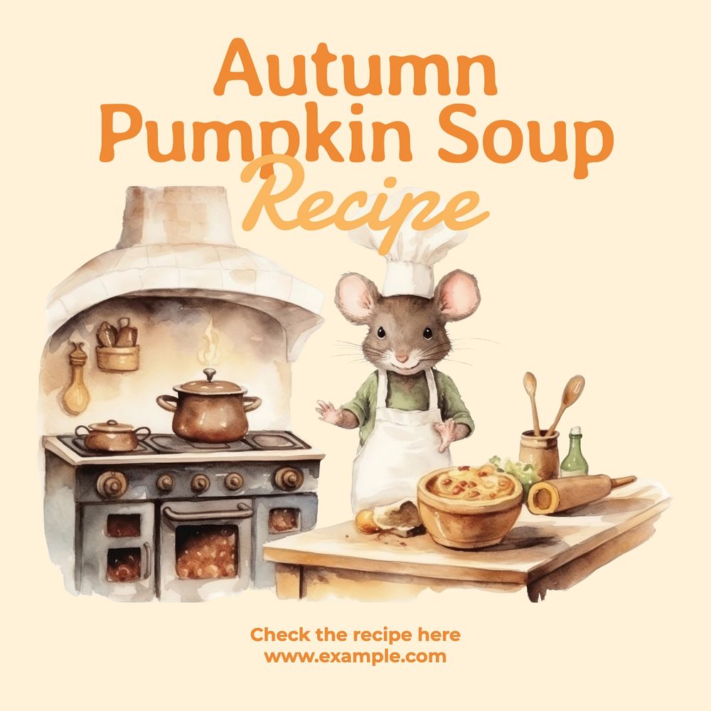 Pumpkin soup recipe Instagram post template, editable text