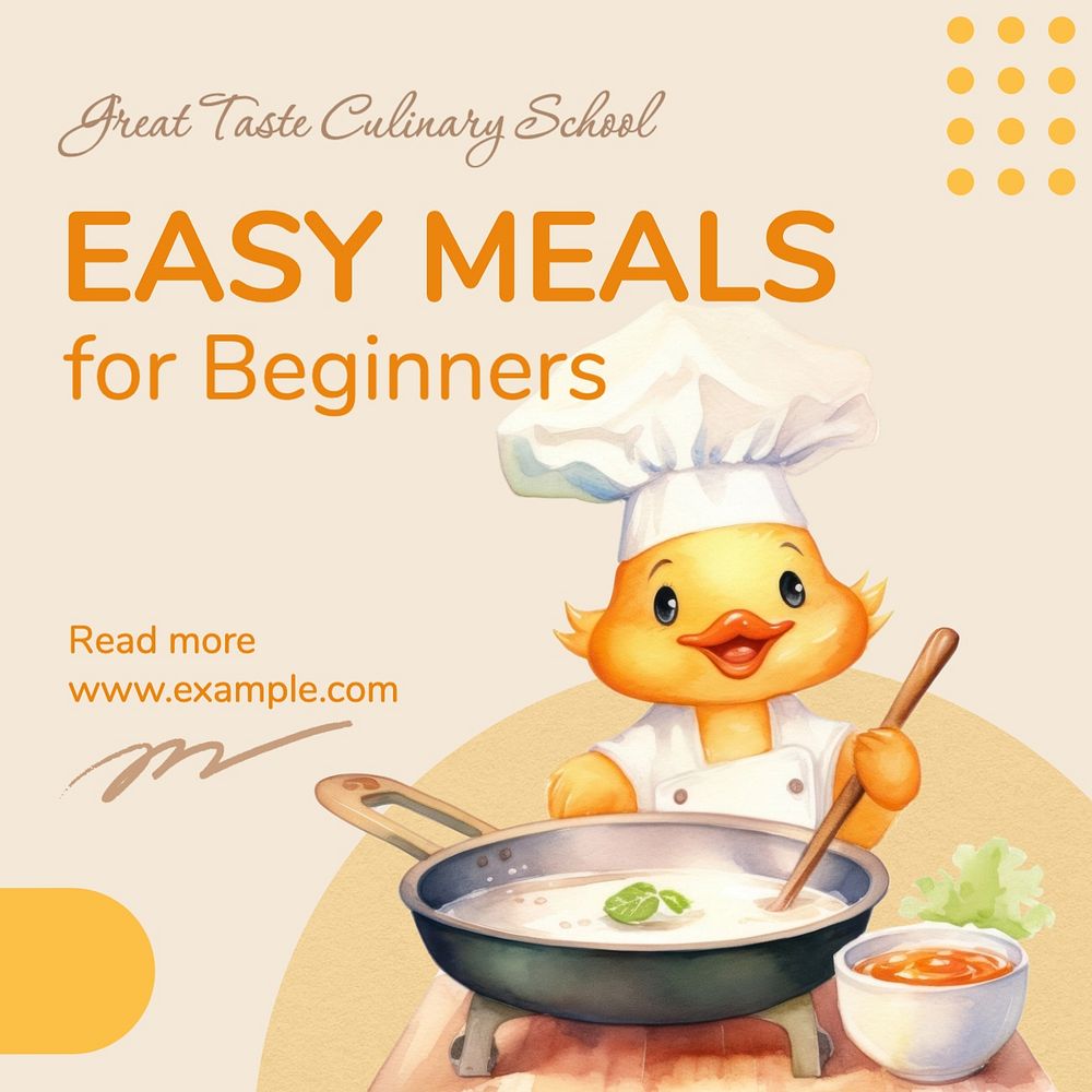 Cooking Tutorial Beginner Instagram post template, editable text