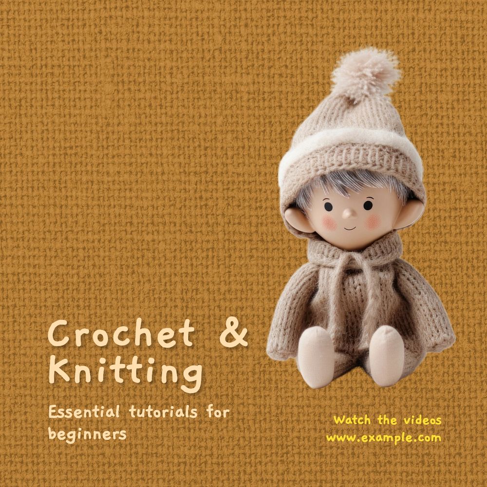 Crochet & knitting Instagram post template, editable text