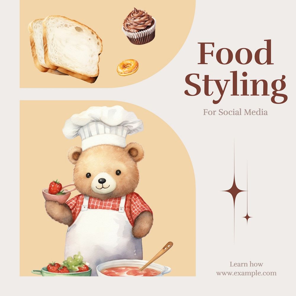 Food styling Instagram post template, editable text