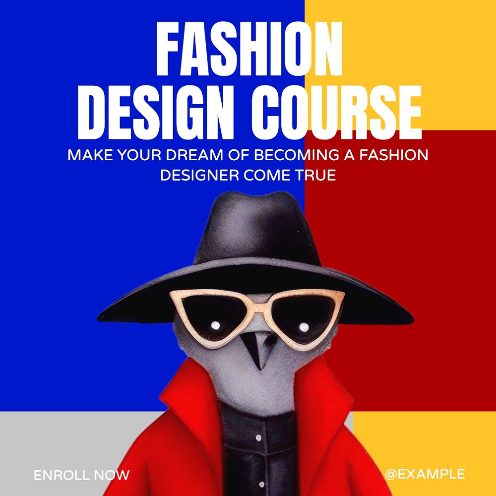 Fashion design course Instagram post template, editable text