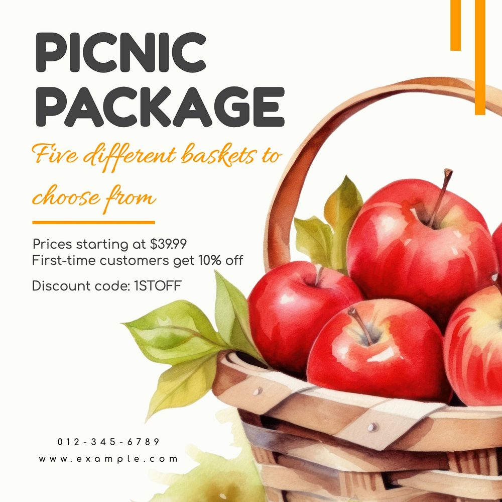 Picnic package Instagram post template, editable text