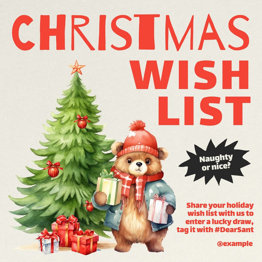 Christmas wish list Instagram post template, editable text