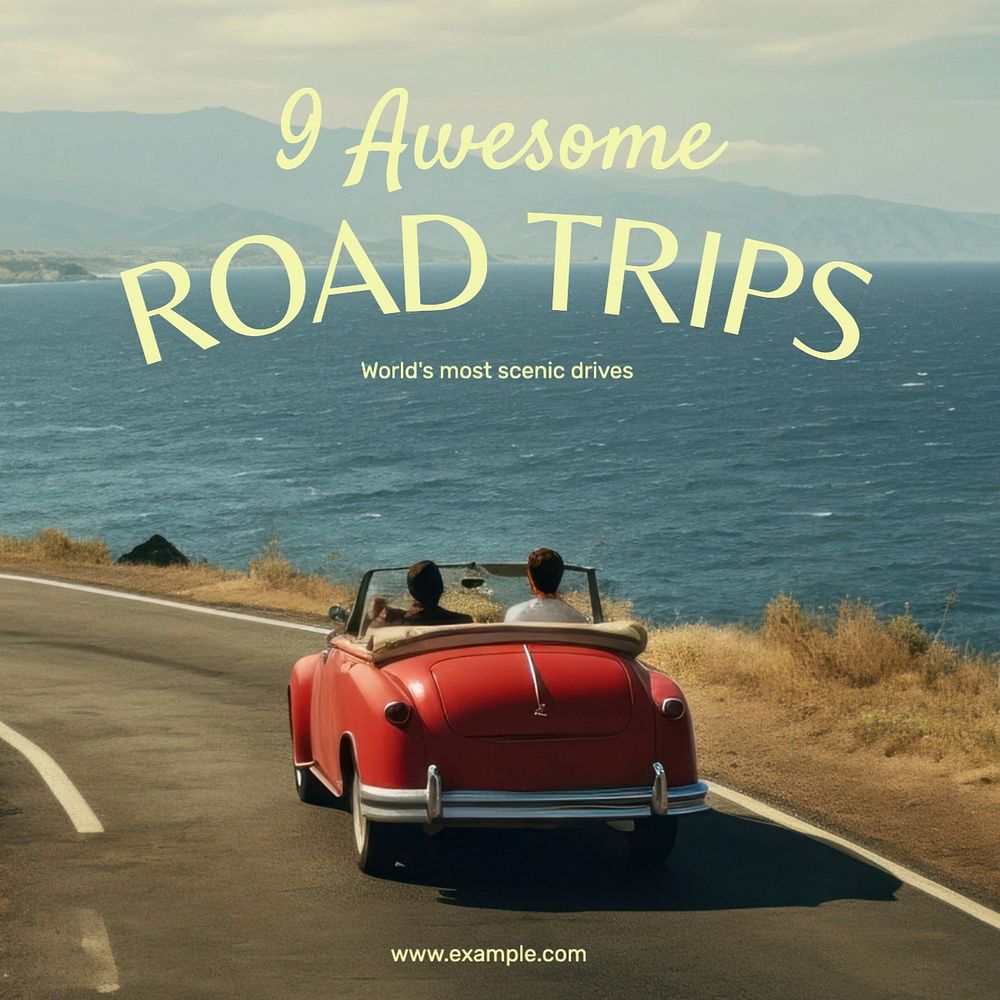 Awesome road trip Instagram post template, editable text