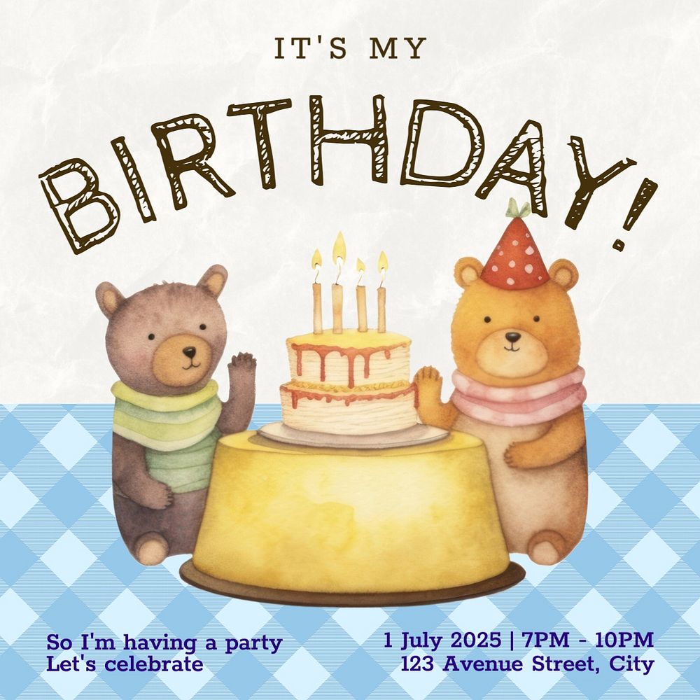 Birthday party Instagram post template, editable text