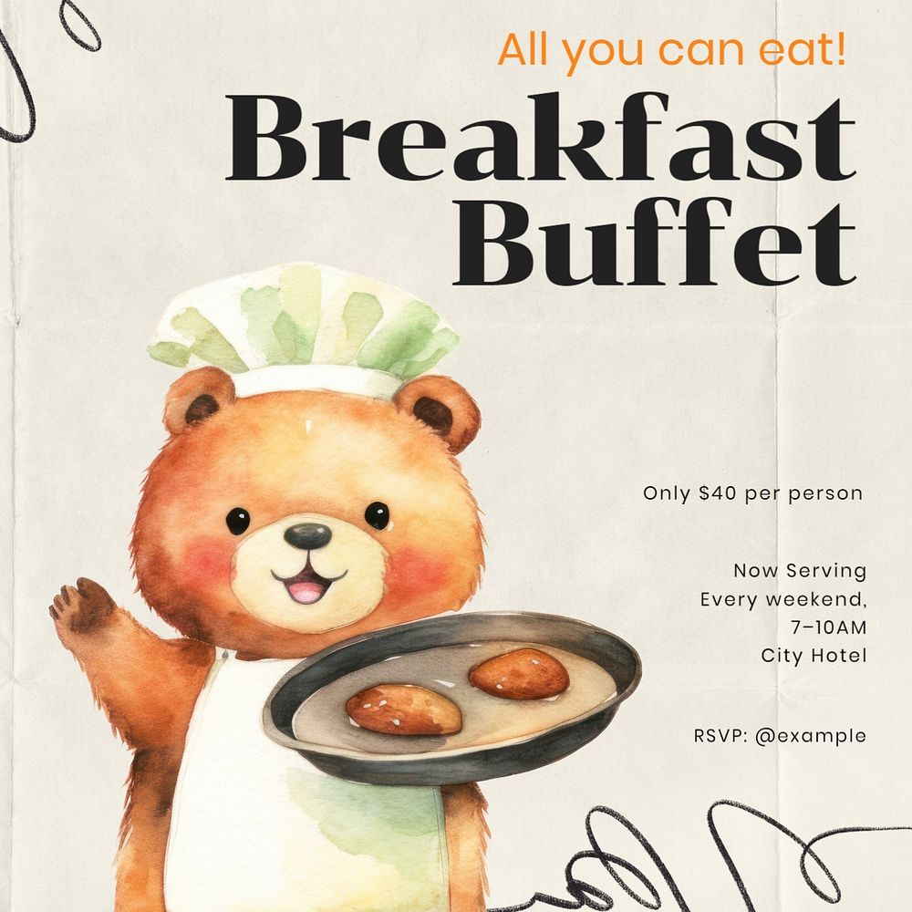 Breakfast buffet Instagram post template, editable text