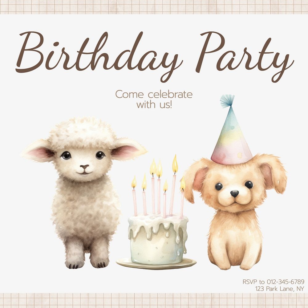 Birthday party Instagram post template, editable text