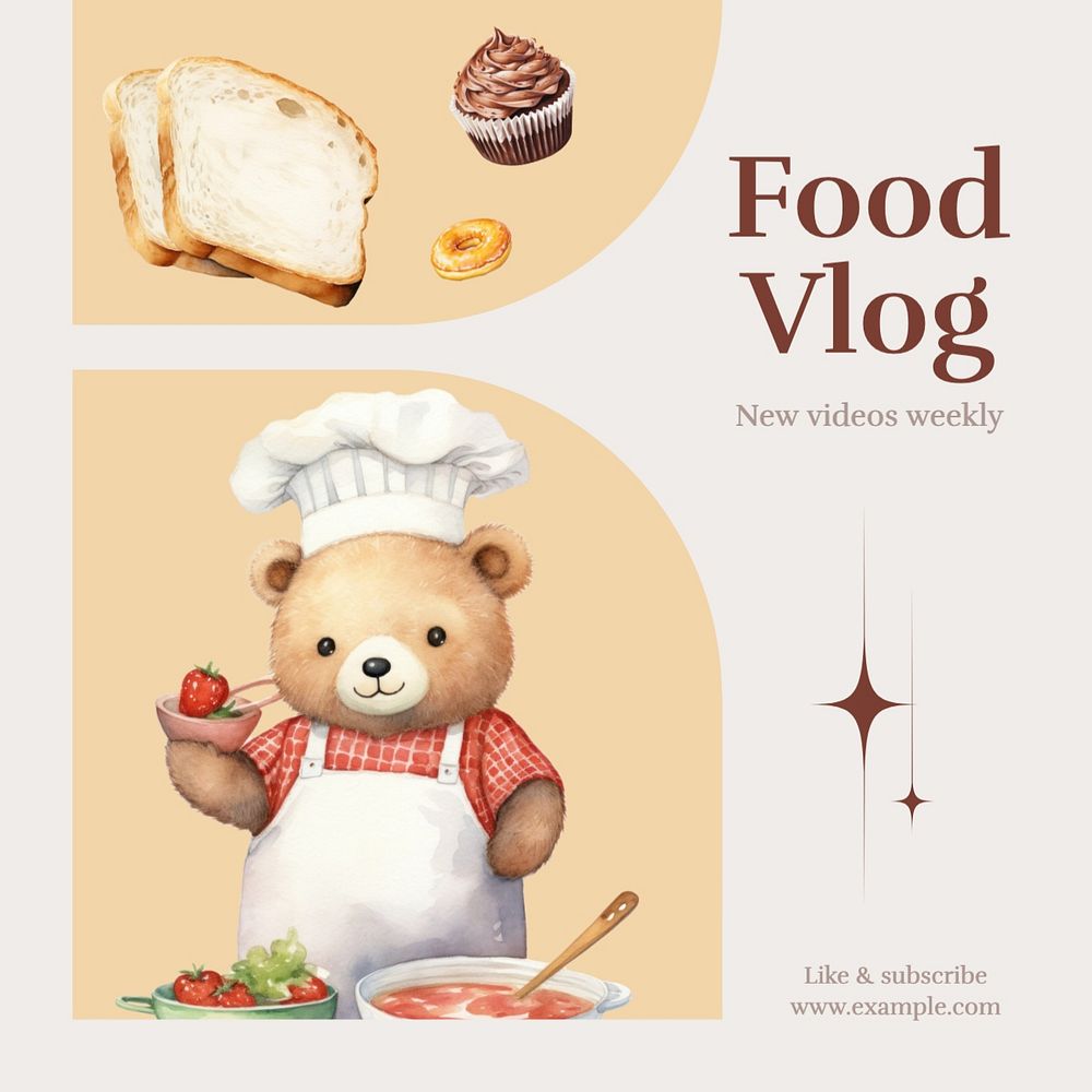 Food vlog Instagram post template, editable text