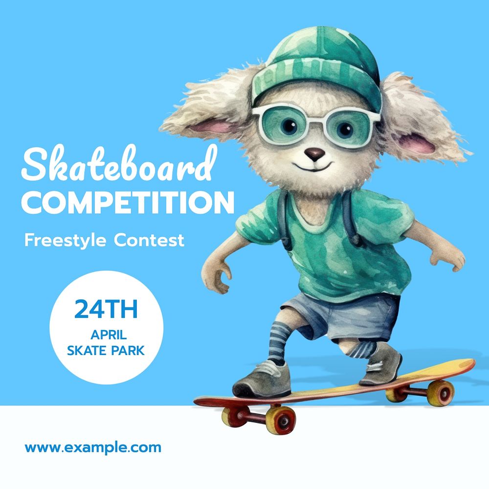 Skateboard competition Instagram post template, editable text