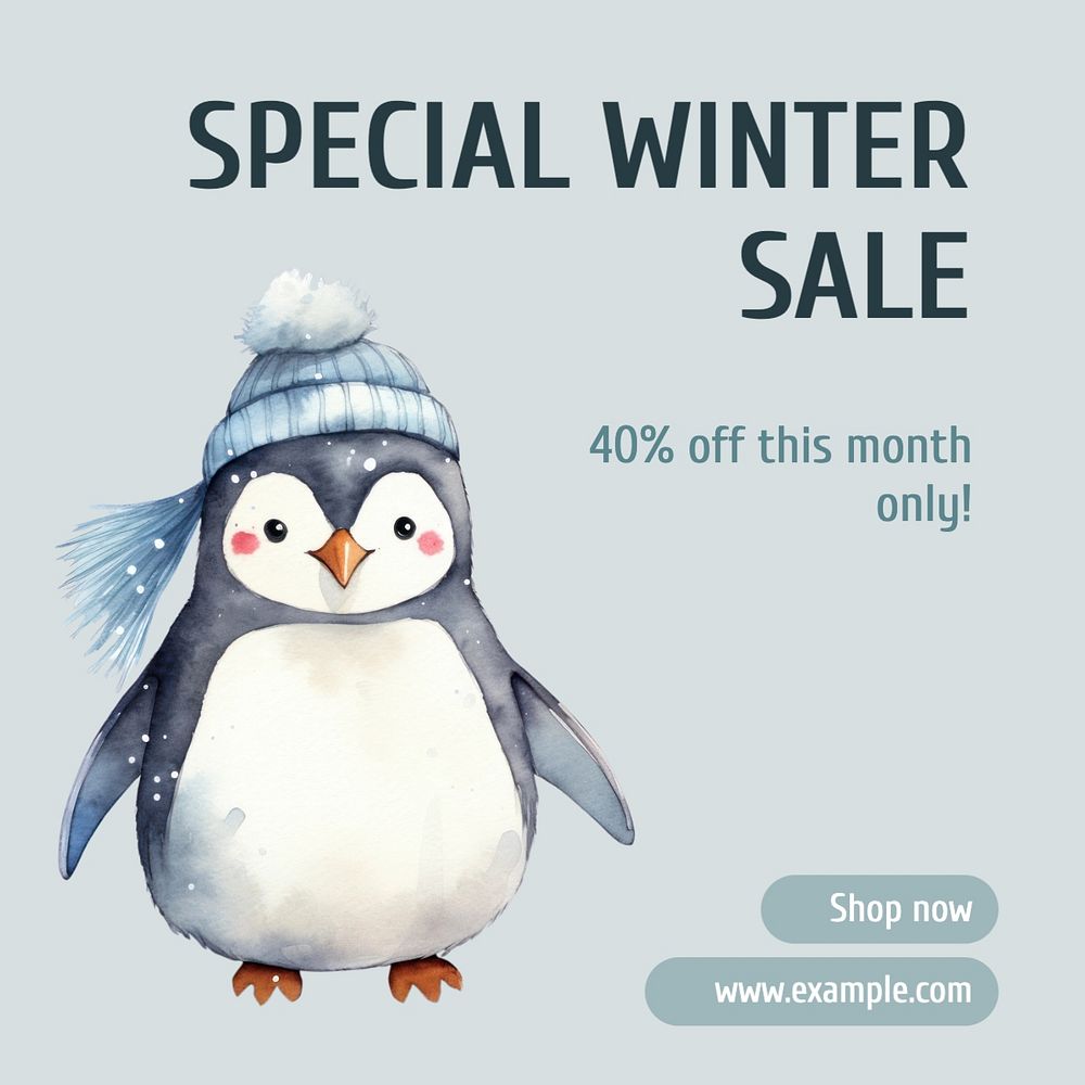 Winter sale Instagram post template, editable text