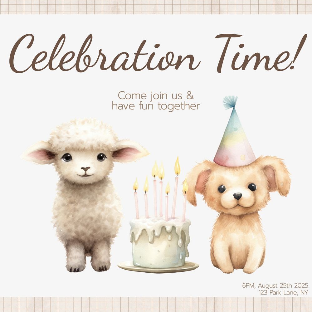 Celebration time Instagram post template, editable text