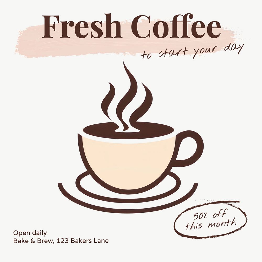 Fresh coffee Instagram post template, editable text