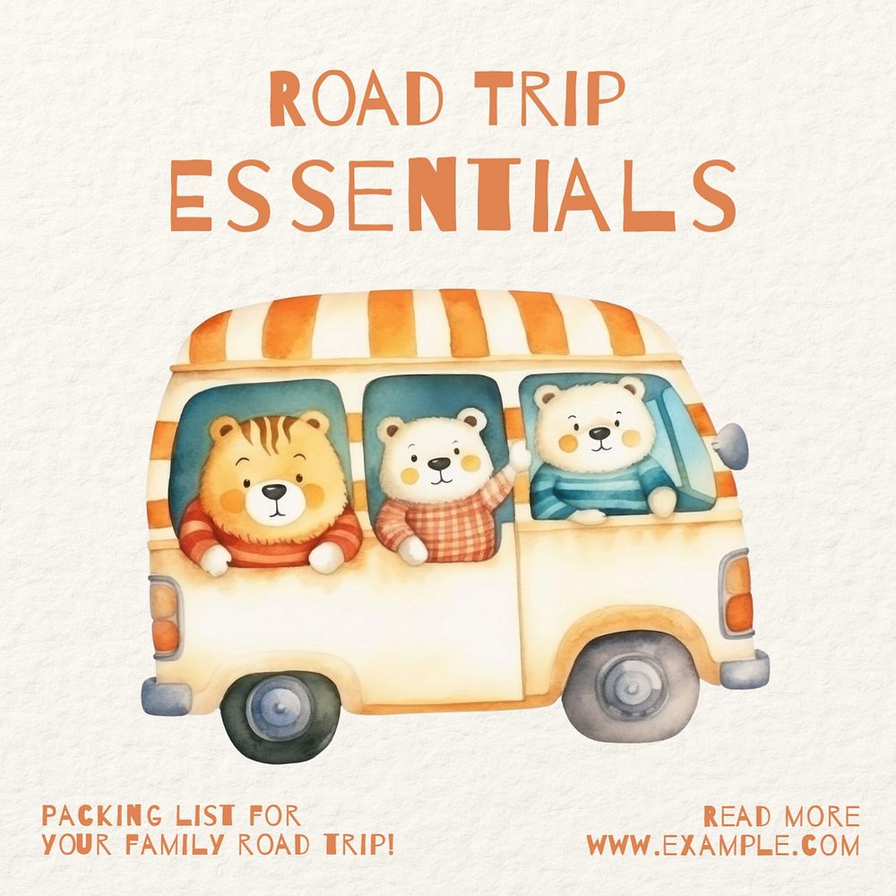 Road trip essentials Instagram post template, editable text