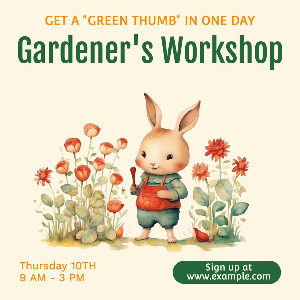 Gardener's workshop Instagram post template, editable text