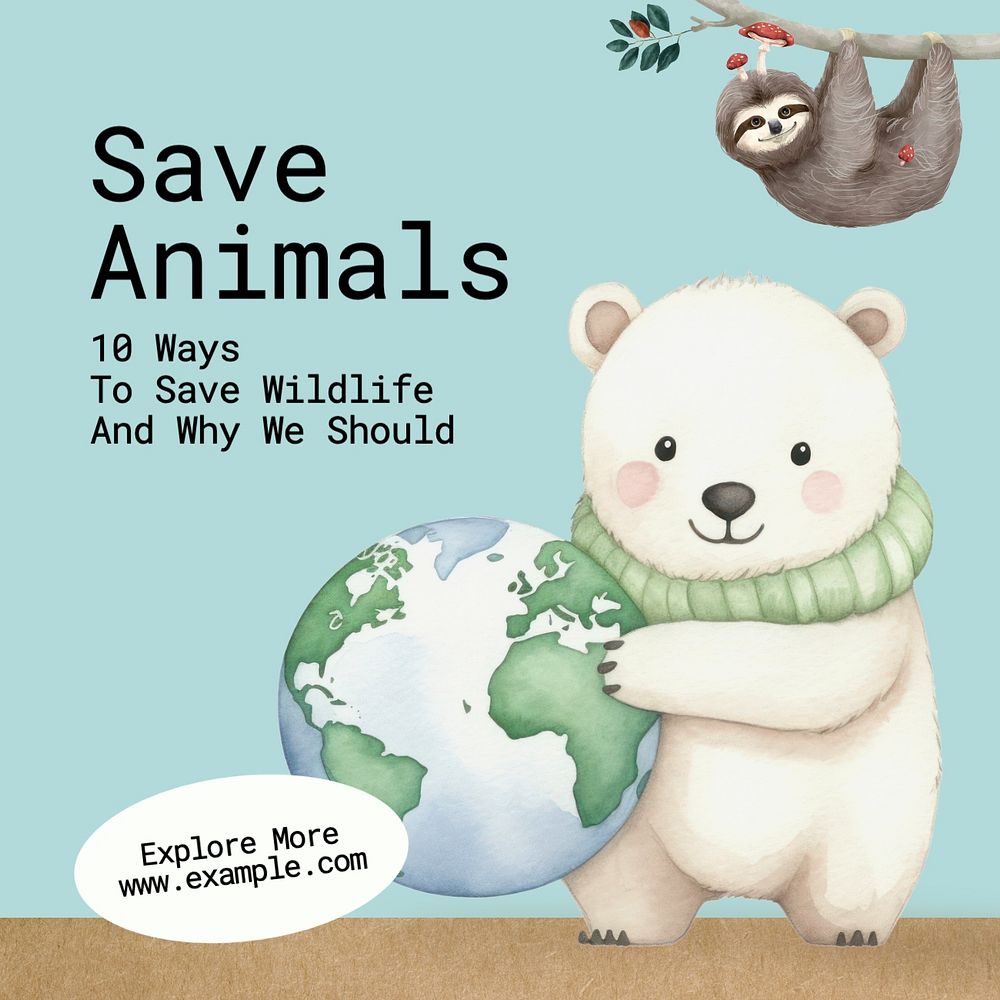 Save animals Instagram post template, editable text