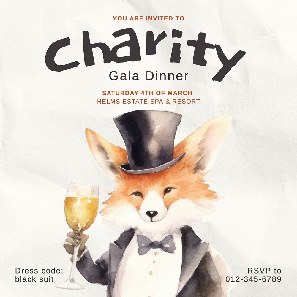 Charity gala dinner Instagram post template, editable text