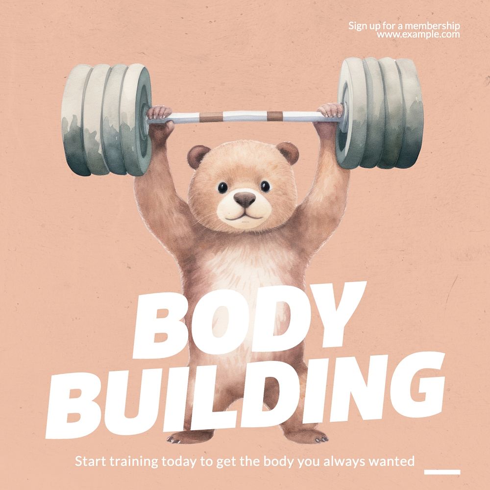 Body building Instagram post template, editable text