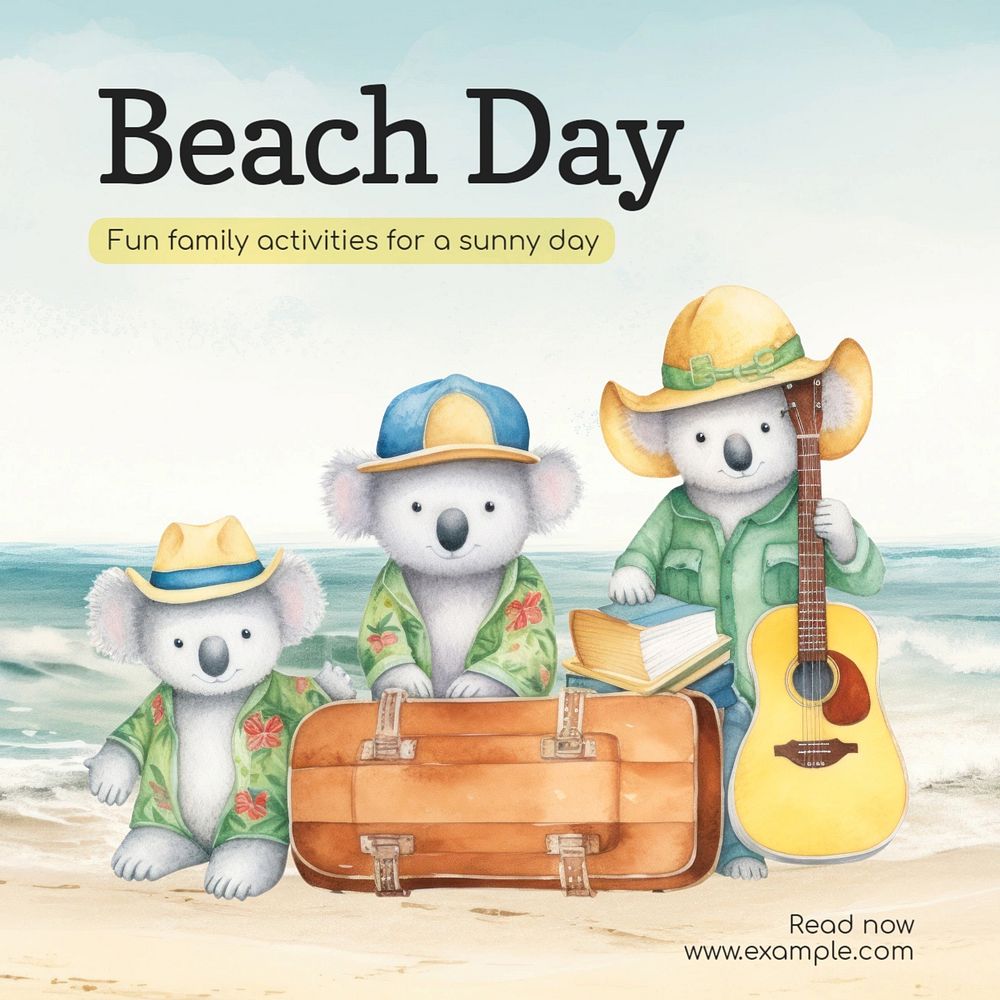 Beach day Instagram post template, editable text