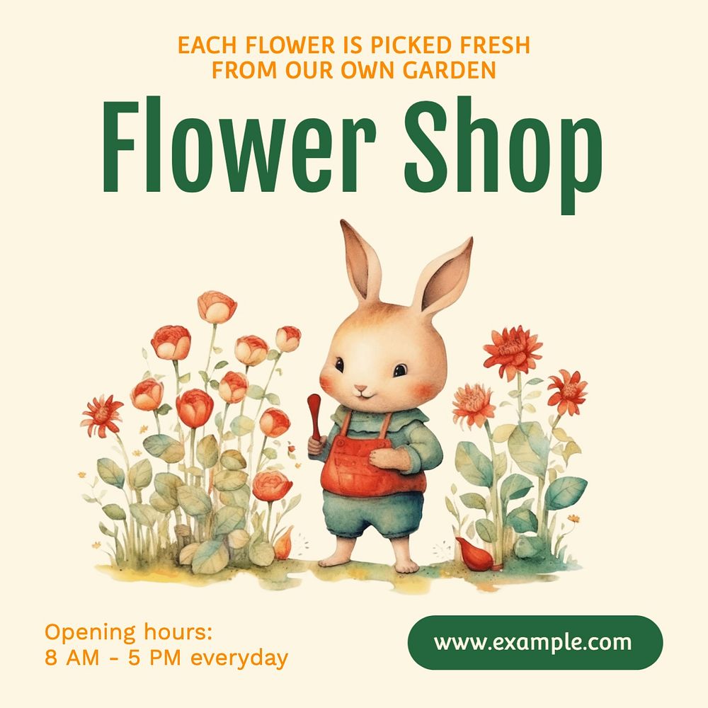 Flower shop Instagram post template, editable text