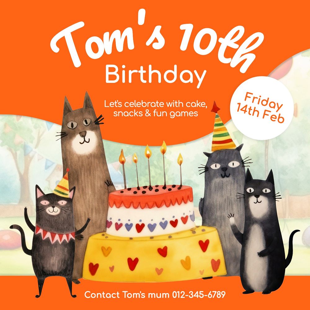 Kids birthday Instagram post template, editable text