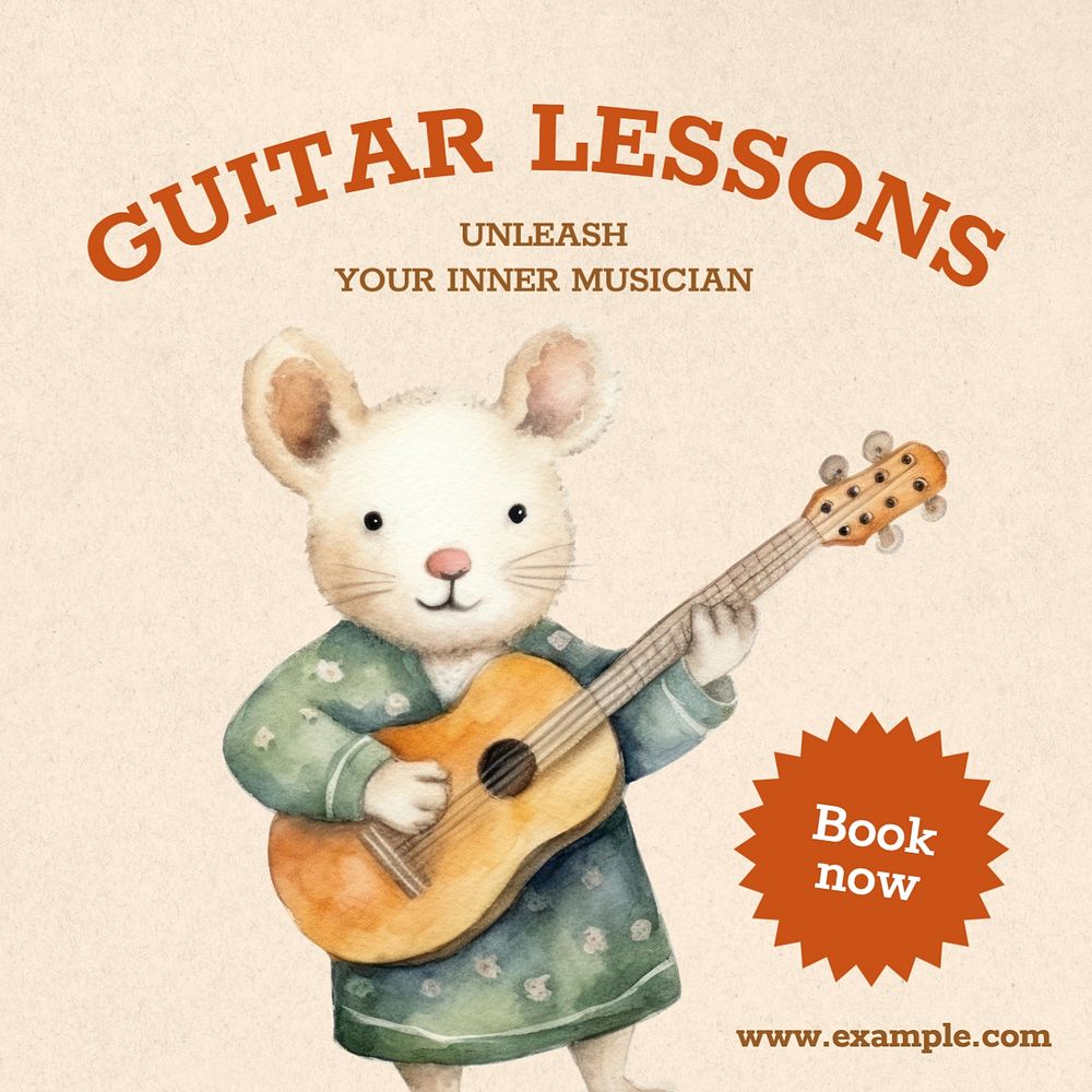 Guitar lessons Instagram post template, editable text